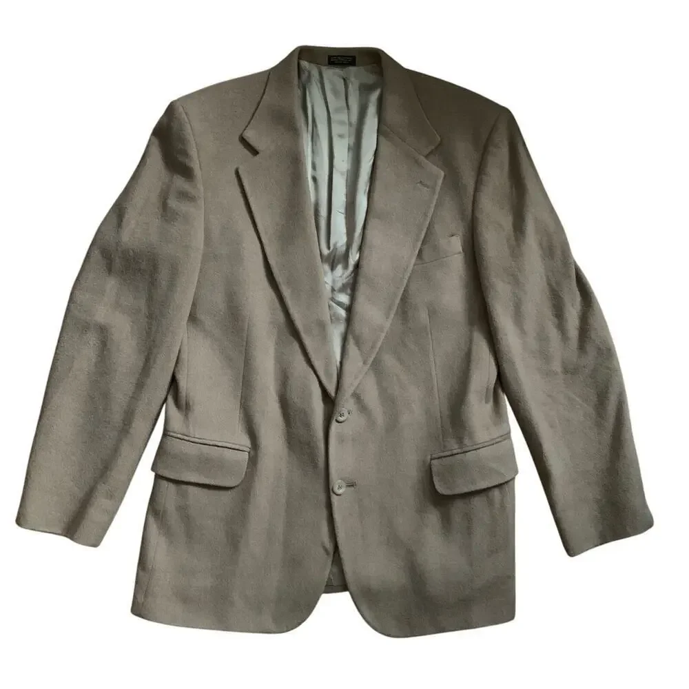 Robert Stock Men’s Wool Sport Coat Blazer Size 44L Tan Camel Brown